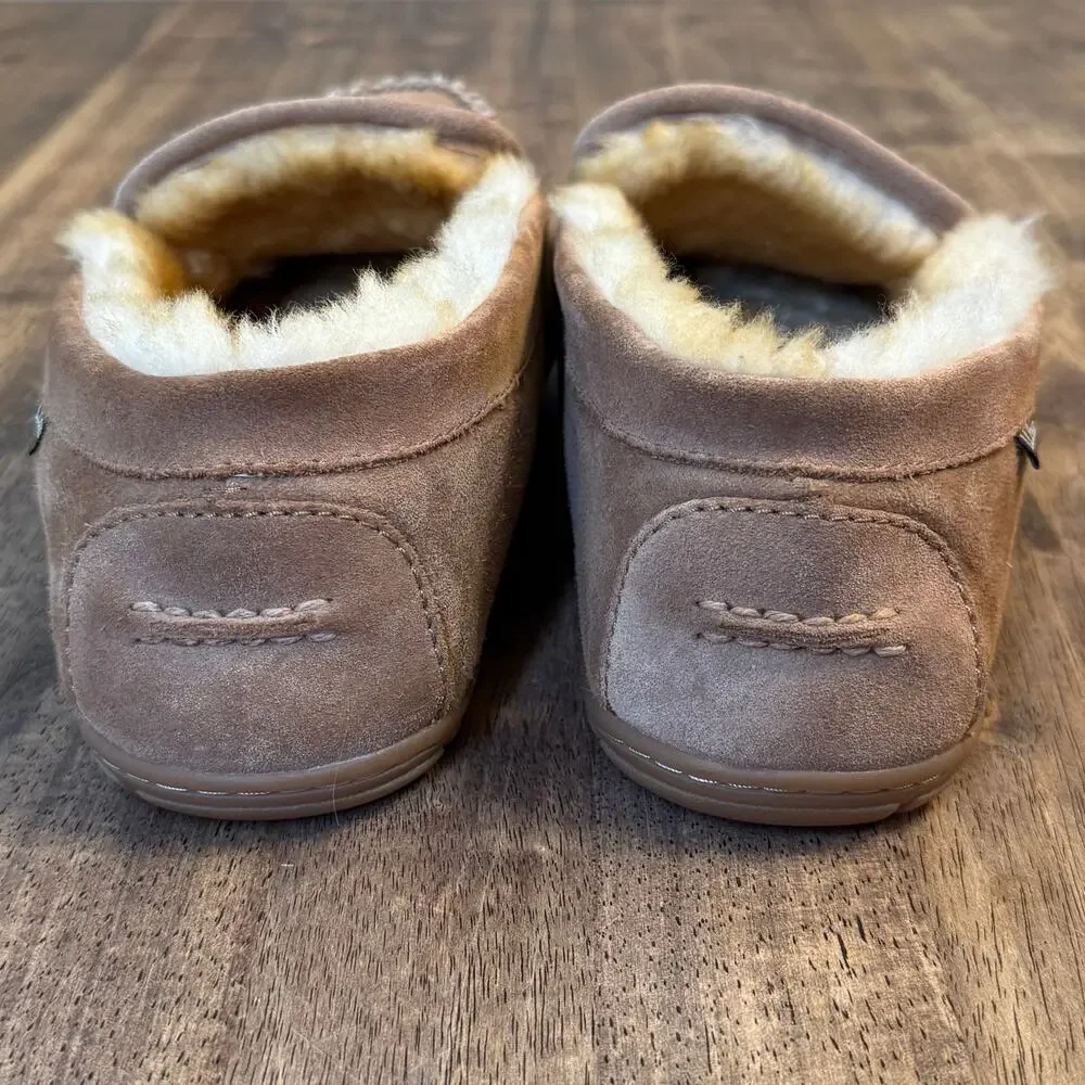L.L.Bean Wicked Good Slippers Venetian Shearling Moccasin Suede Brown Men’s 14